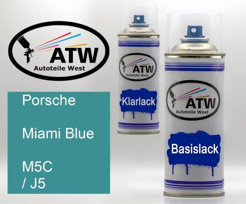 Porsche, Miami Blue, M5C / J5: 400ml Sprühdose + 400ml Klarlack - Set, von ATW Autoteile West.